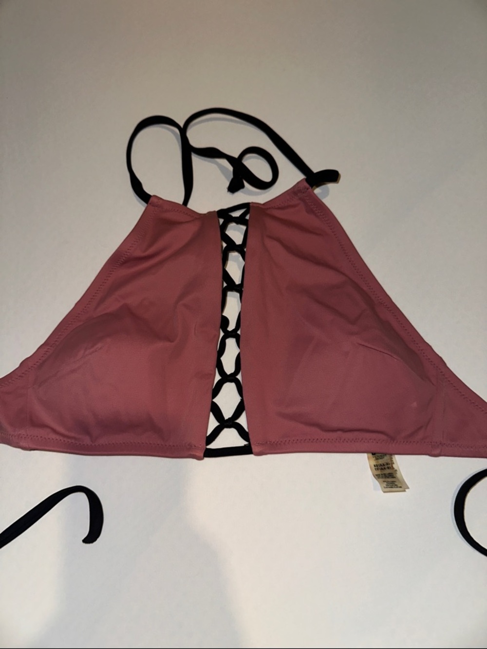 VS Pink Mauve High-Neck Bikini Top with Black Strappy Detail